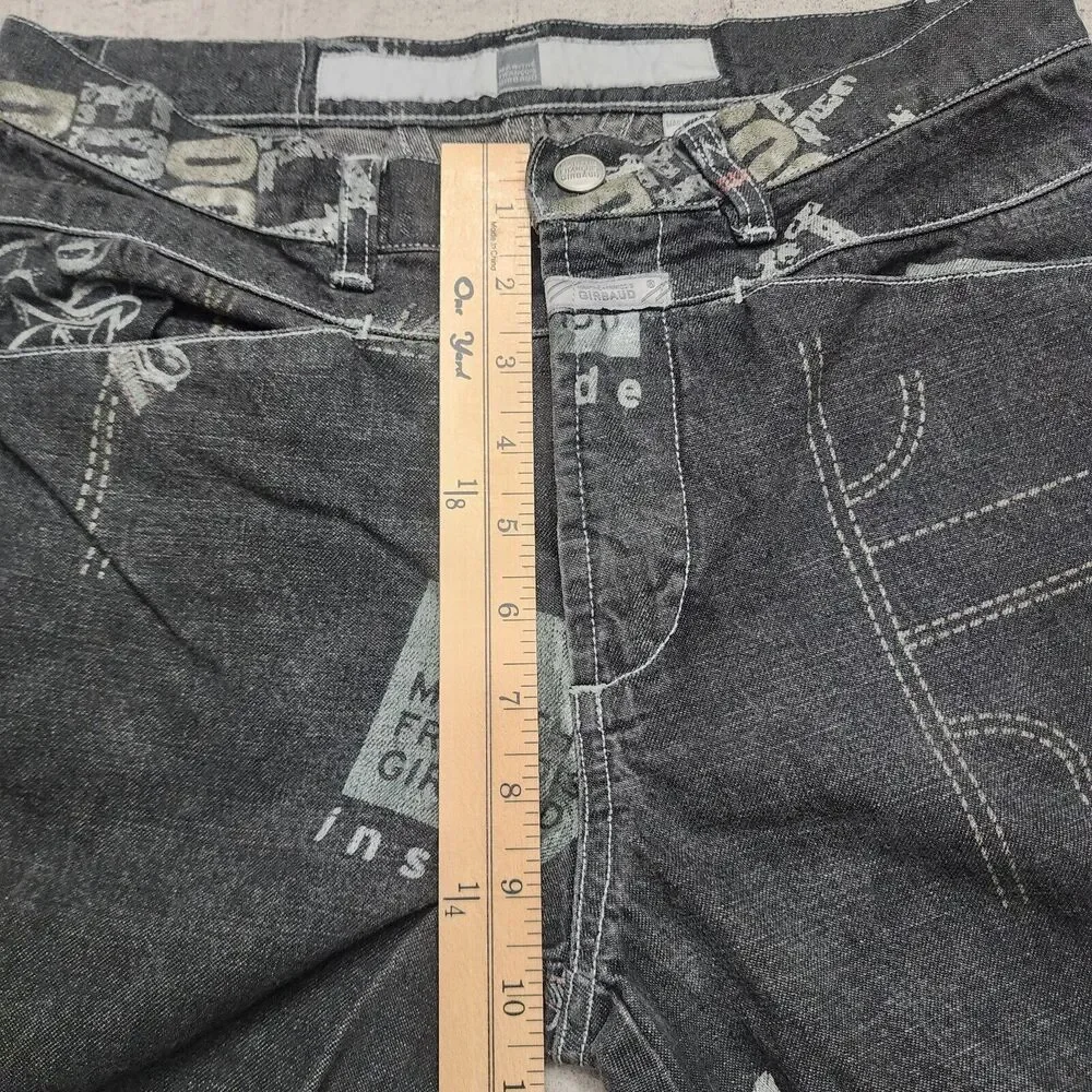 VINTAGE Marithe Francois Girbaud Jeans Men 29 Black All Over‎ Print 29x30 Flared